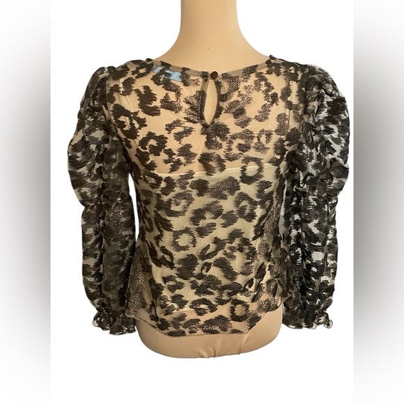 Anthropologie Eva Franco Sheer Puff Sleeve Leopard Print Blouse Size XSP - Picture 5 of 11